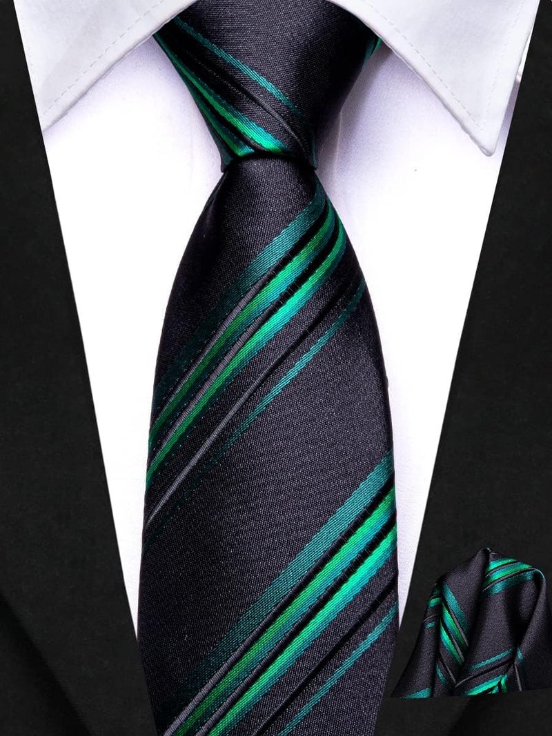 Dubulle ربطات عنق للأولاد ربطة عنق حرير مزخرفة بخطوط مع منديل جيب للأطفال من عمر 8-11 - Image 5